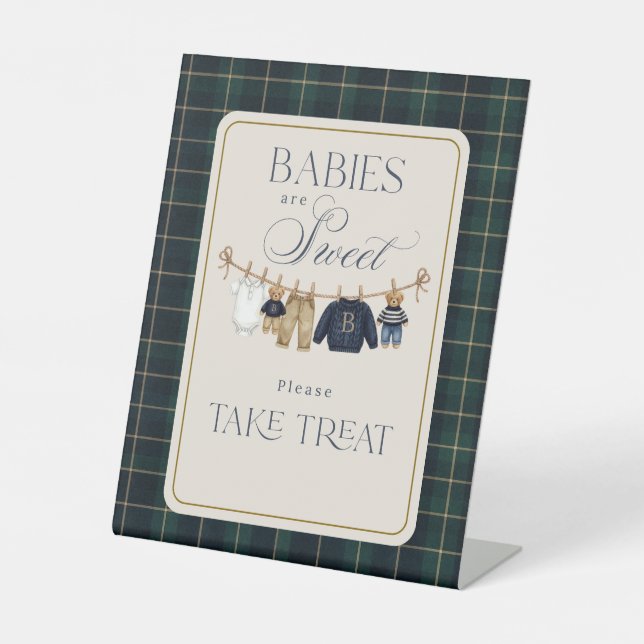 Luxsary  Bear Plaid Baby Shower Sweet Treat Sockelschild (Vorderseite)