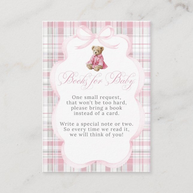 Luxsary Teddy Bear Pink Plaid Baby Girl Shower  Begleitkarte (Vorderseite)