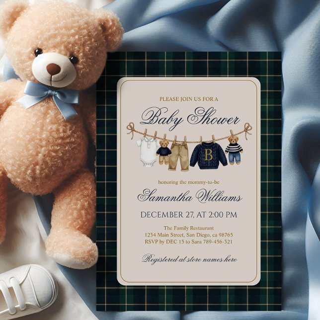 Luxsary Teddy Bear Plaid Baby Shower  Einladung (Von Creator hochgeladen)