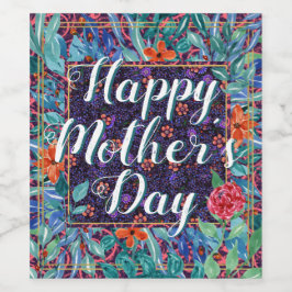 Luxuriant floral glücklich Mutter's Day Boho Custo Weinetikett