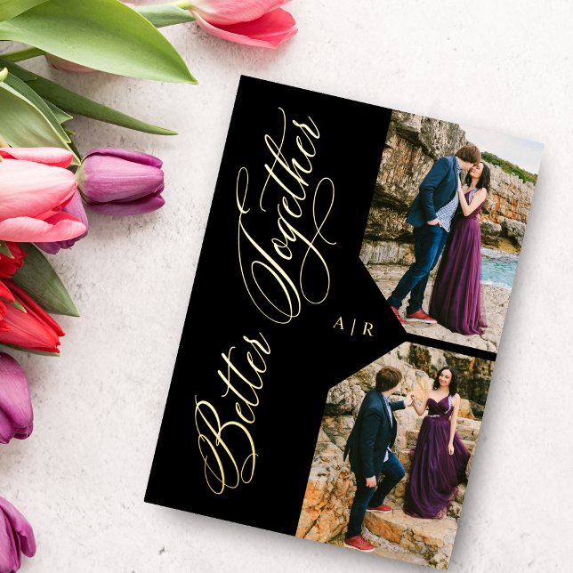 Luxuriös 2 Fotos Collage Golden Whimsical Folieneinladung (Von Creator hochgeladen)