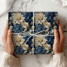 Luxuriös Blau Weiß Elfenbein Floral Stylisch Verpa