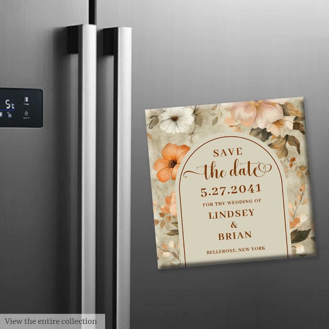 Luxuriös Boho Terrakotta Beige Olive Save Date Magnet (Luxurious Boho Terracotta Beige Olive Save Date)