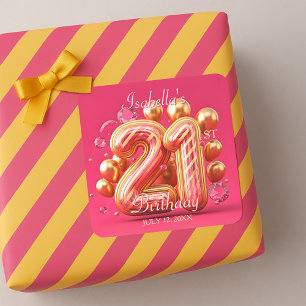 Luxuriös chic gold und rosa 21. Geburtstag Quadratischer Aufkleber