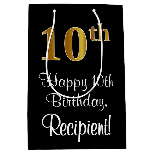 Luxuriös, elegant, Imitate Gold Look 10. Geburtsta Mittlere Geschenktüte (Vorderseite)