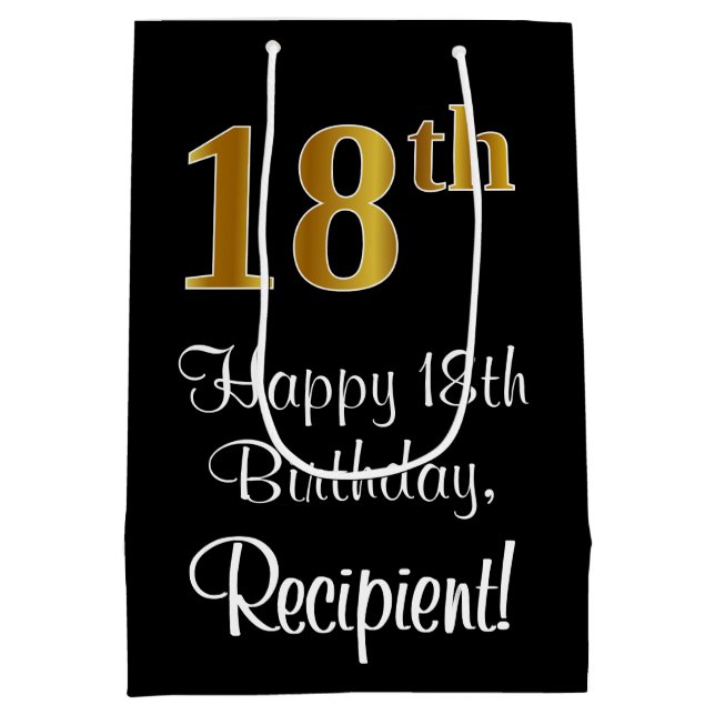 Luxuriös, elegant, Imitate Gold Look 18. Geburtsta Mittlere Geschenktüte (Rückseite)