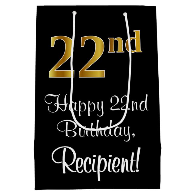 Luxuriös, elegant, Imitate Gold Look 22. Geburtsta Mittlere Geschenktüte (Rückseite)