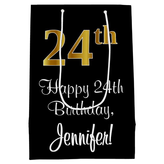 Luxuriös, elegant, Imitate Gold Look 24. Geburtsta Mittlere Geschenktüte (Rückseite)