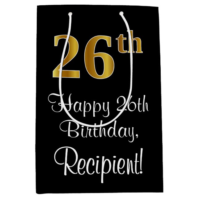 Luxuriös, elegant, Imitate Gold Look 26. Geburtsta Mittlere Geschenktüte (Vorderseite)