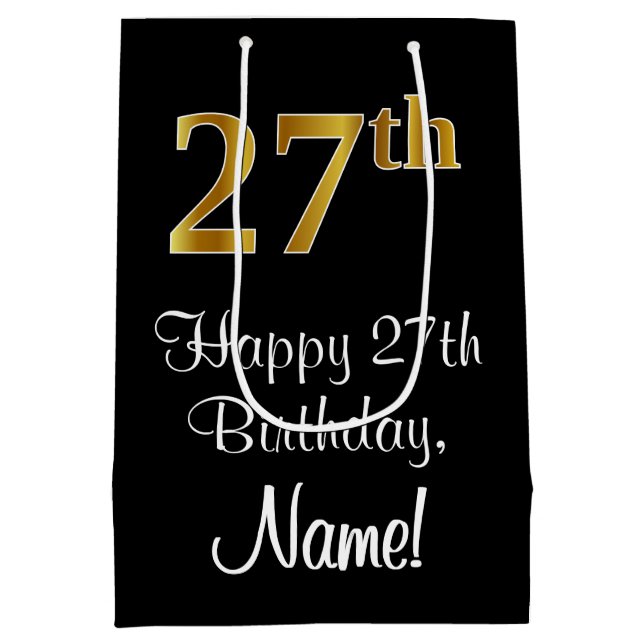 Luxuriös, elegant, Imitate Gold Look 27. Geburtsta Mittlere Geschenktüte (Rückseite)