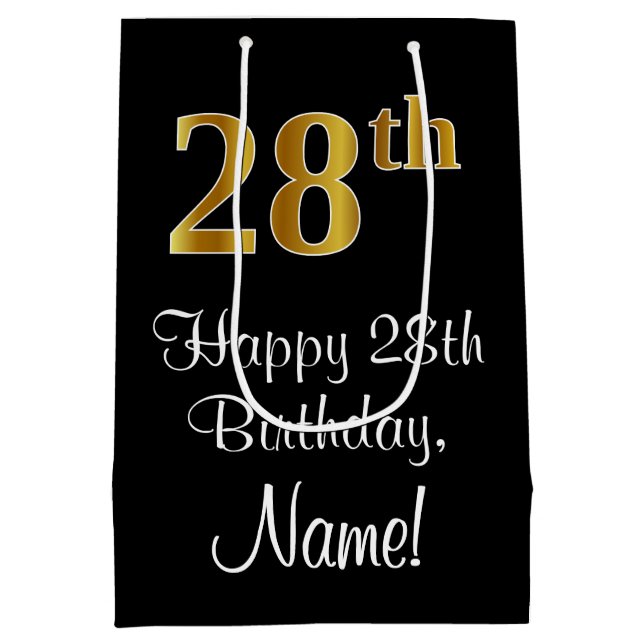 Luxuriös, elegant, Imitate Gold Look 28. Geburtsta Mittlere Geschenktüte (Rückseite)