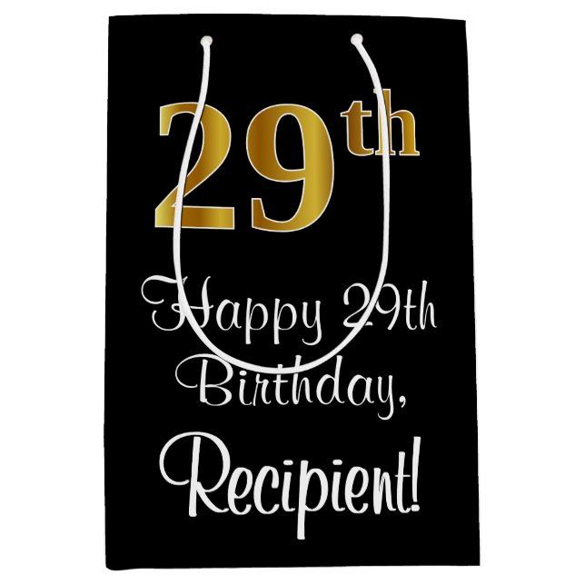 Luxuriös, elegant, Imitate Gold Look 29. Geburtsta Mittlere Geschenktüte (Vorderseite)