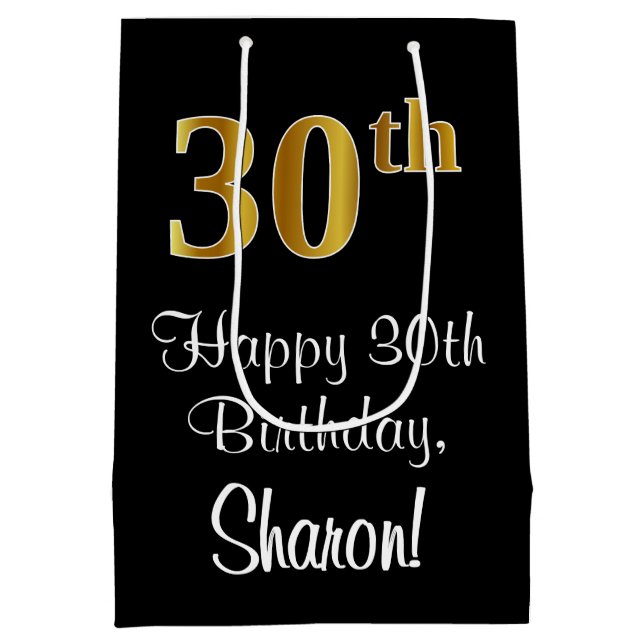 Luxuriös, elegant, Imitate Gold Look 30. Geburtsta Mittlere Geschenktüte (Rückseite)