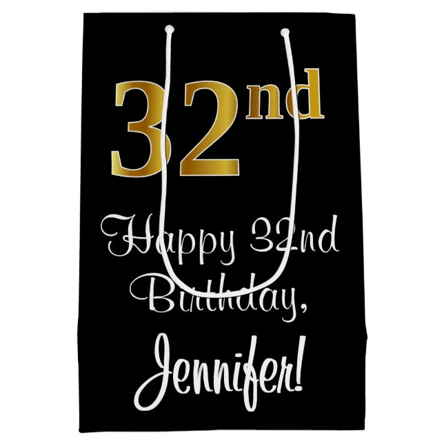 Luxuriös, elegant, Imitate Gold Look 32. Geburtsta Mittlere Geschenktüte (Rückseite)