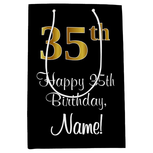 Luxuriös, elegant, Imitate Gold Look 35. Geburtsta Mittlere Geschenktüte (Vorderseite)