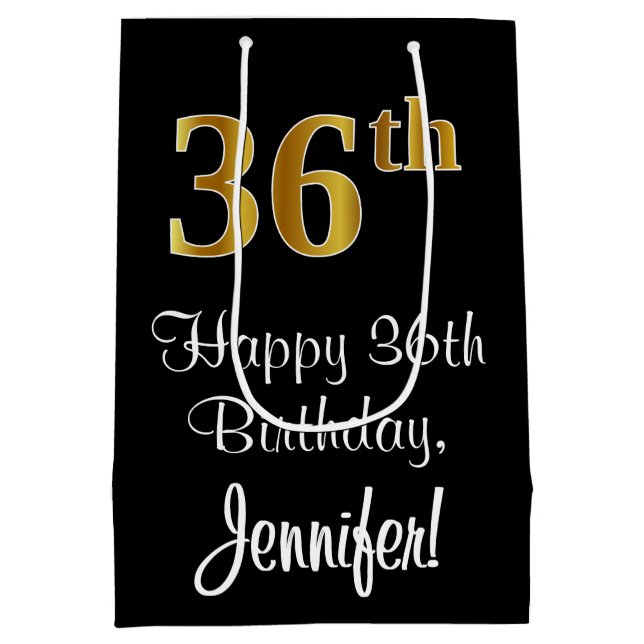 Luxuriös, elegant, Imitate Gold Look 36. Geburtsta Mittlere Geschenktüte (Rückseite)