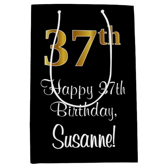 Luxuriös, elegant, Imitate Gold Look 37. Geburtsta Mittlere Geschenktüte (Vorderseite)