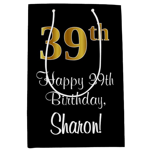 Luxuriös, elegant, Imitate Gold Look 39. Geburtsta Mittlere Geschenktüte (Vorderseite)