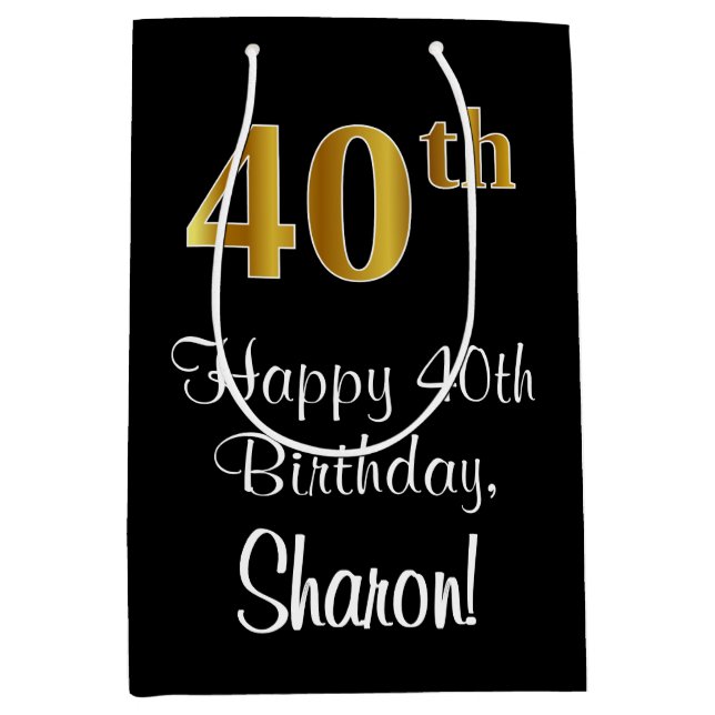 Luxuriös, elegant, Imitate Gold Look 40. Geburtsta Mittlere Geschenktüte (Vorderseite)