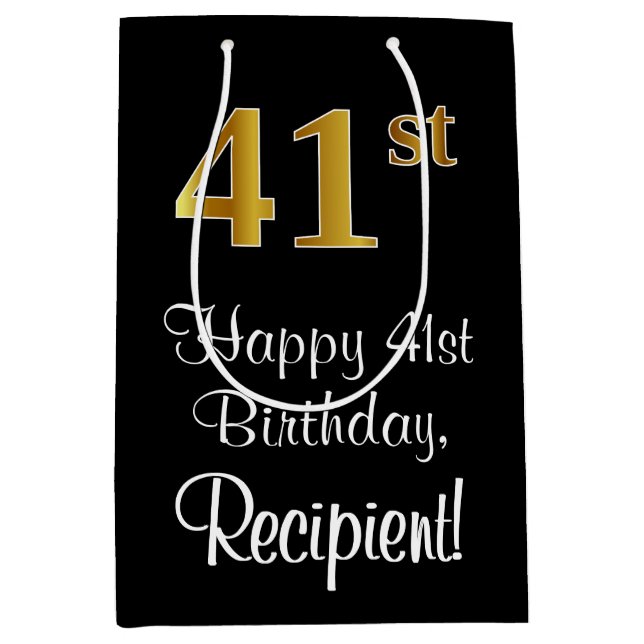 Luxuriös, elegant, Imitate Gold Look 41. Geburtsta Mittlere Geschenktüte (Vorderseite)