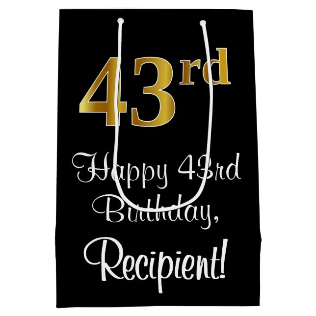 Luxuriös, elegant, Imitate Gold Look 43. Geburtsta Mittlere Geschenktüte (Rückseite)