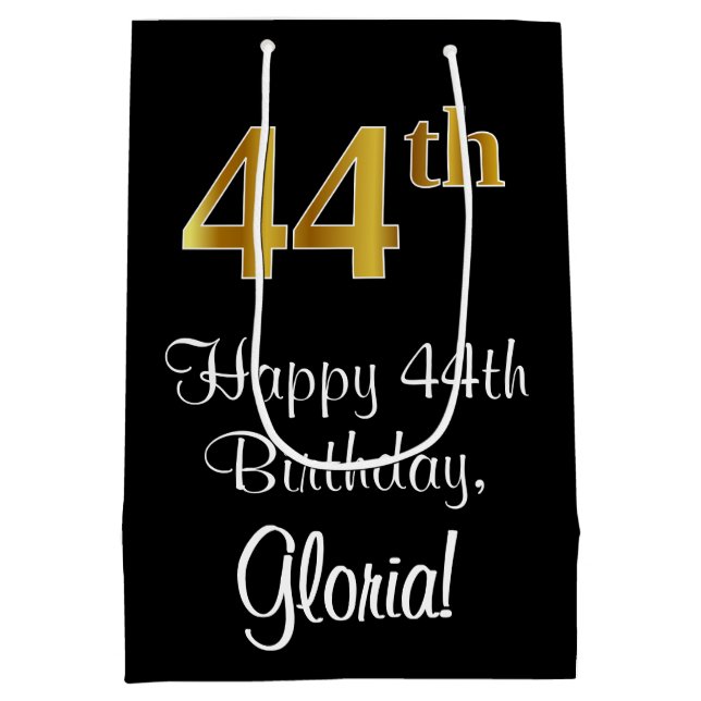 Luxuriös, elegant, Imitate Gold Look 44. Geburtsta Mittlere Geschenktüte (Rückseite)