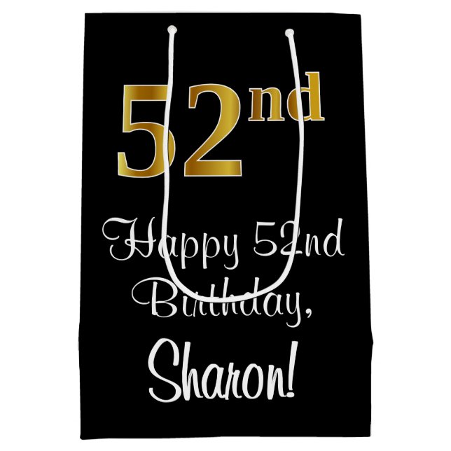 Luxuriös, elegant, Imitate Gold Look 52. Geburtsta Mittlere Geschenktüte (Rückseite)