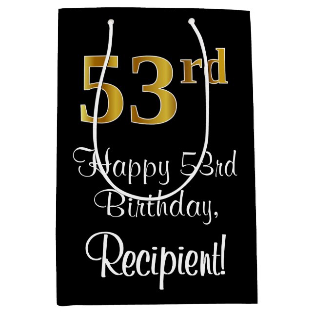 Luxuriös, elegant, Imitate Gold Look 53. Geburtsta Mittlere Geschenktüte (Vorderseite)