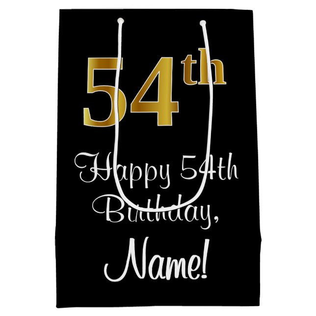 Luxuriös, elegant, Imitate Gold Look 54. Geburtsta Mittlere Geschenktüte (Rückseite)