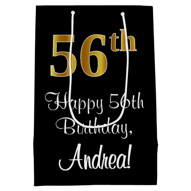 Luxuriös, elegant, Imitate Gold Look 56. Geburtsta Mittlere Geschenktüte (Rückseite)