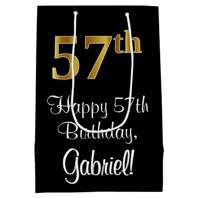 Luxuriös, elegant, Imitate Gold Look 57. Geburtsta Mittlere Geschenktüte (Rückseite)