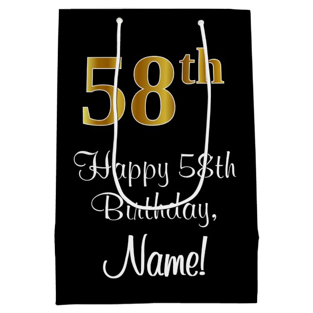 Luxuriös, elegant, Imitate Gold Look 58. Geburtsta Mittlere Geschenktüte (Rückseite)