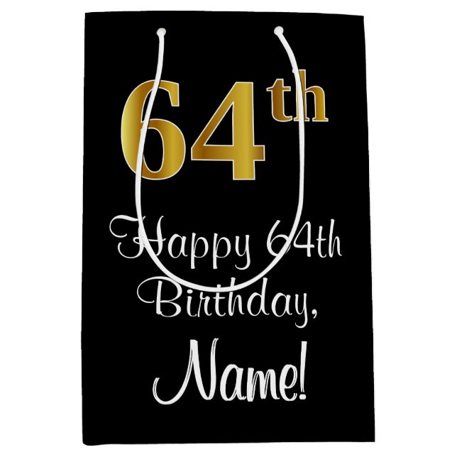 Luxuriös, elegant, Imitate Gold Look 64. Geburtsta Mittlere Geschenktüte (Vorderseite)