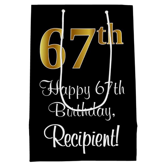 Luxuriös, elegant, Imitate Gold Look 67. Geburtsta Mittlere Geschenktüte (Rückseite)