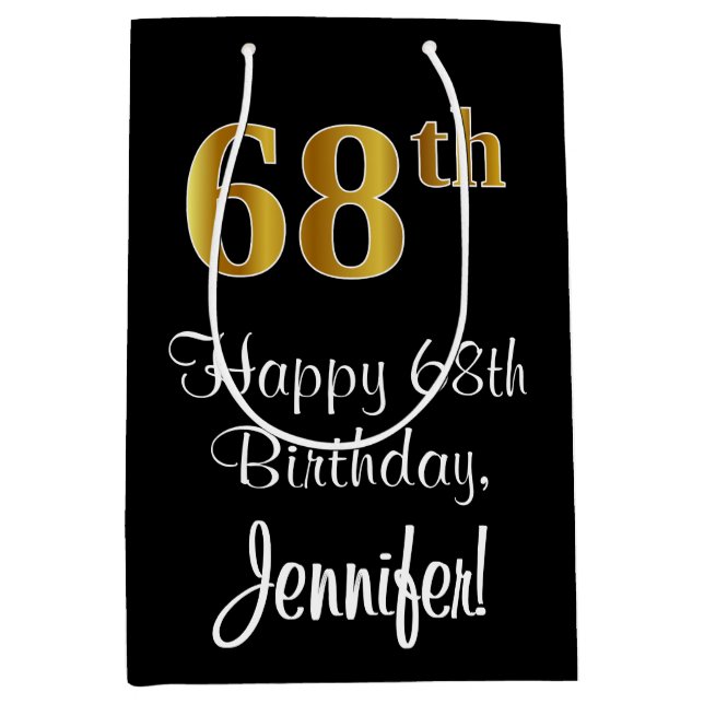 Luxuriös, elegant, Imitate Gold Look 68. Geburtsta Mittlere Geschenktüte (Vorderseite)