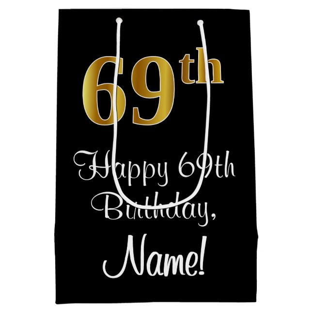 Luxuriös, elegant, Imitate Gold Look 69. Geburtsta Mittlere Geschenktüte (Rückseite)