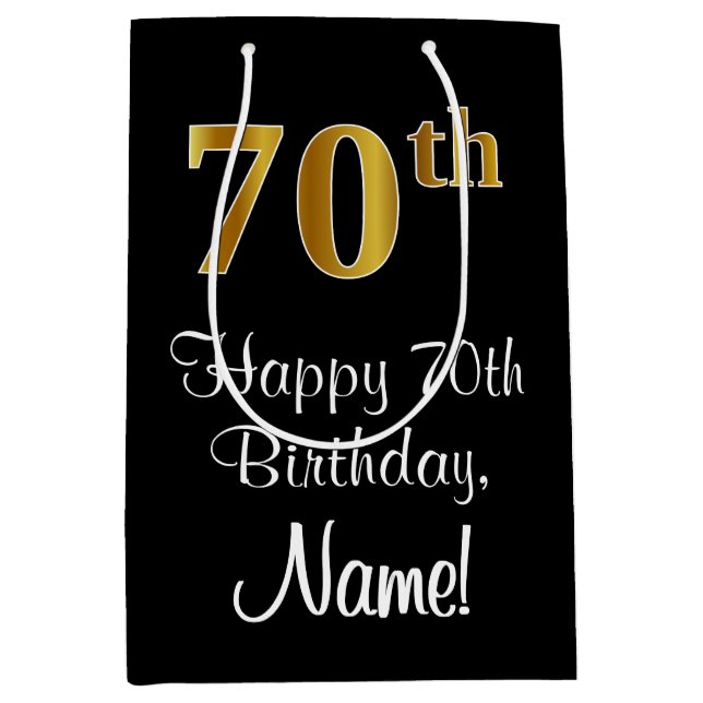Luxuriös, elegant, Imitate Gold Look 70. Geburtsta Mittlere Geschenktüte (Vorderseite)