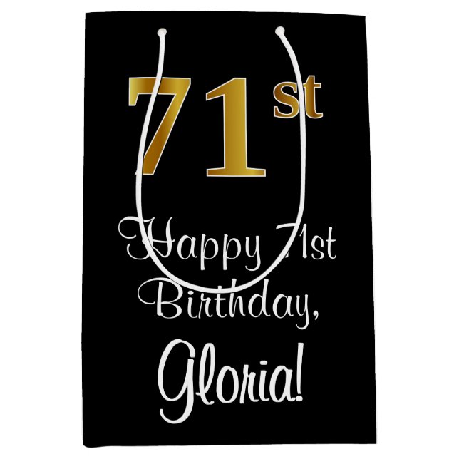 Luxuriös, elegant, Imitate Gold Look 71. Geburtsta Mittlere Geschenktüte (Vorderseite)