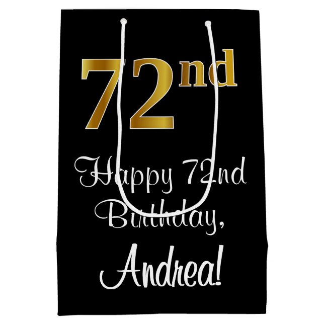 Luxuriös, elegant, Imitate Gold Look 72. Geburtsta Mittlere Geschenktüte (Rückseite)