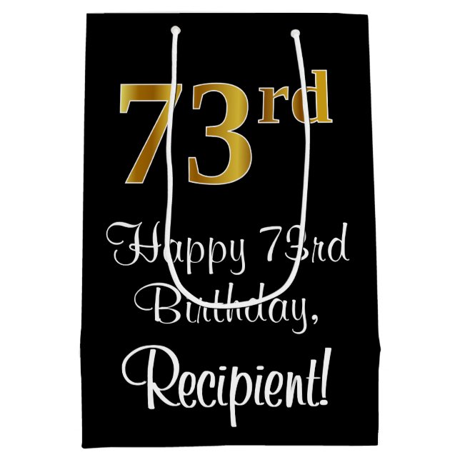 Luxuriös, elegant, Imitate Gold Look 73. Geburtsta Mittlere Geschenktüte (Rückseite)