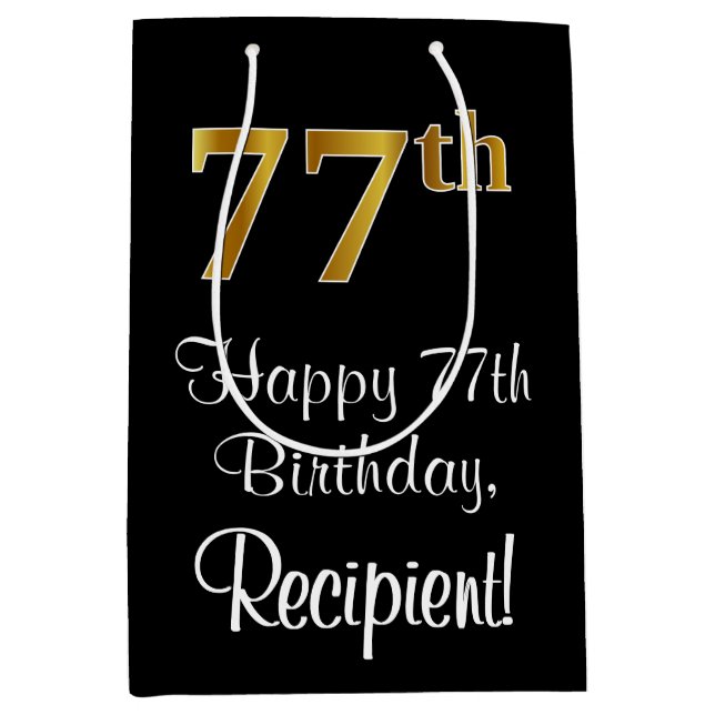 Luxuriös, elegant, Imitate Gold Look 77. Geburtsta Mittlere Geschenktüte (Vorderseite)