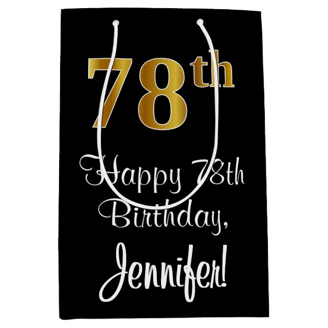 Luxuriös, elegant, Imitate Gold Look 78. Geburtsta Mittlere Geschenktüte (Vorderseite)