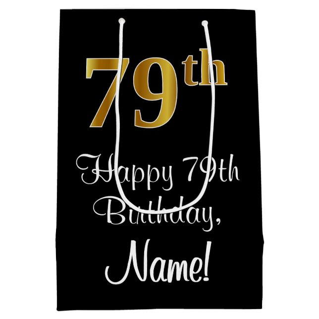 Luxuriös, elegant, Imitate Gold Look 79. Geburtsta Mittlere Geschenktüte (Rückseite)