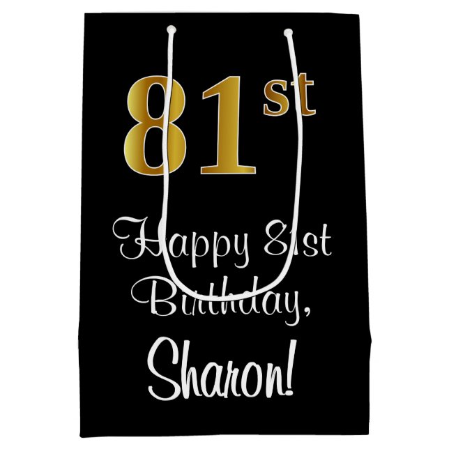 Luxuriös, elegant, Imitate Gold Look 81. Geburtsta Mittlere Geschenktüte (Rückseite)