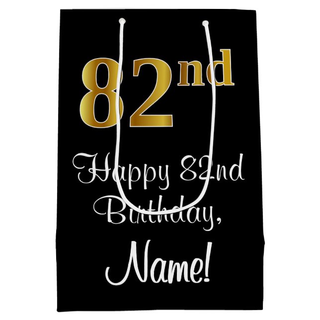 Luxuriös, elegant, Imitate Gold Look 82. Geburtsta Mittlere Geschenktüte (Rückseite)