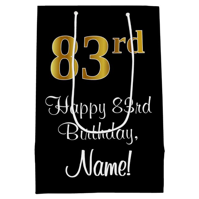 Luxuriös, elegant, Imitate Gold Look 83. Geburtsta Mittlere Geschenktüte (Rückseite)