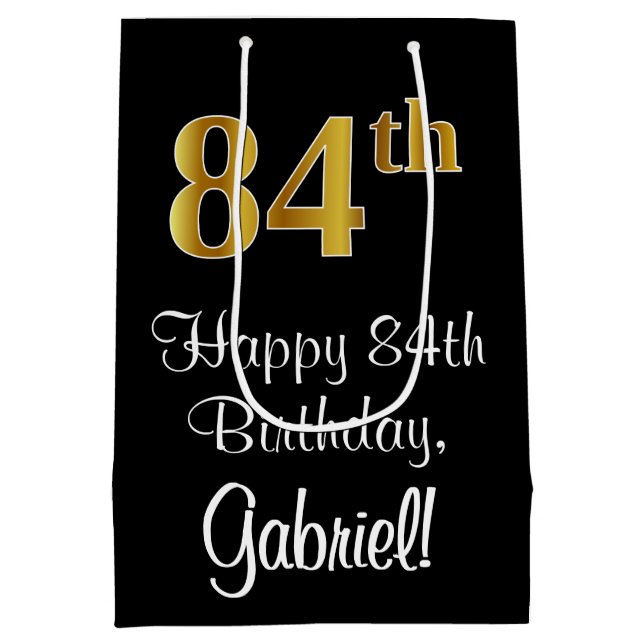 Luxuriös, elegant, Imitate Gold Look 84. Geburtsta Mittlere Geschenktüte (Rückseite)
