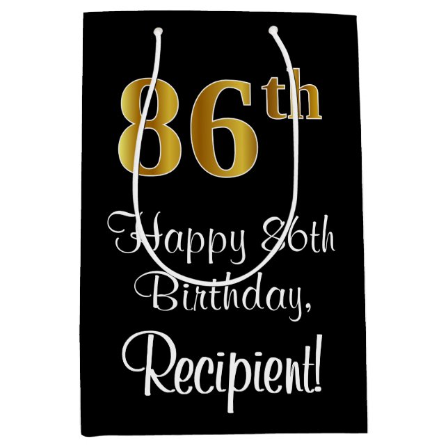 Luxuriös, elegant, Imitate Gold Look 86. Geburtsta Mittlere Geschenktüte (Vorderseite)