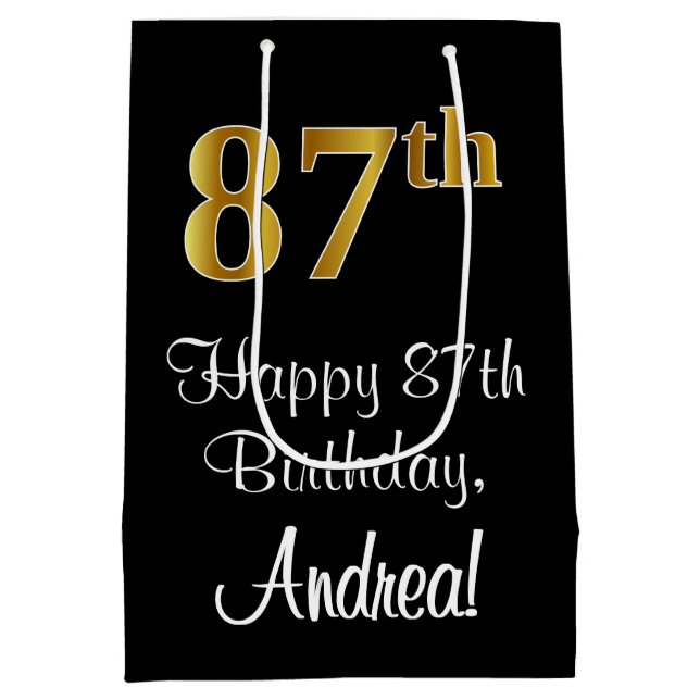 Luxuriös, elegant, Imitate Gold Look 87. Geburtsta Mittlere Geschenktüte (Rückseite)