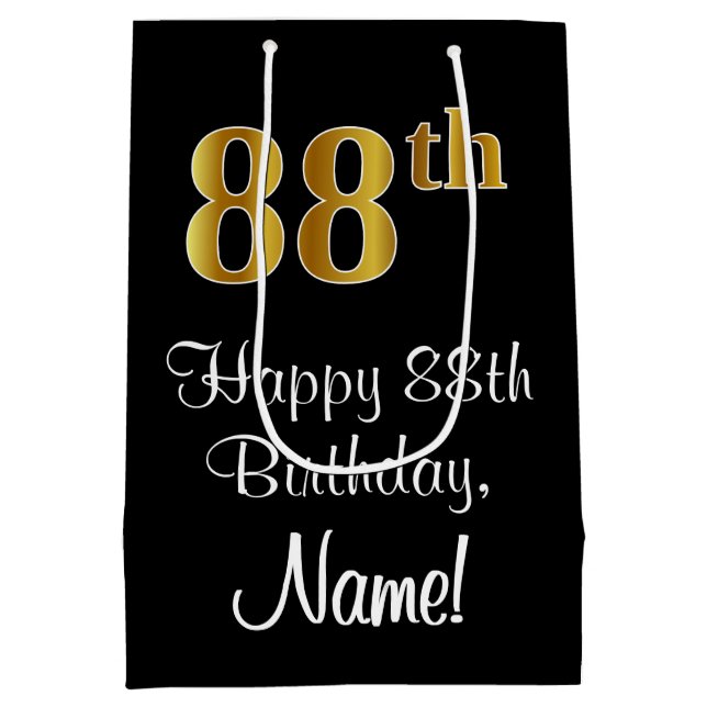 Luxuriös, elegant, Imitate Gold Look 88. Geburtsta Mittlere Geschenktüte (Rückseite)